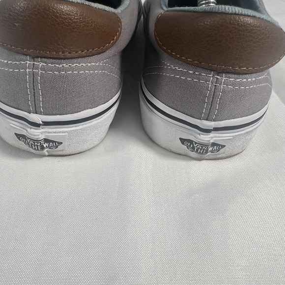 Vans Shoes Mens Size 11 Gray Canvas Brown Leather Low Top Casual Sneakers - Picture 8 of 15